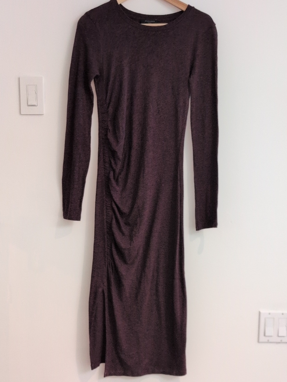 All Saints Burgundy Long Sleeve Ruched Midi Dress Size Small